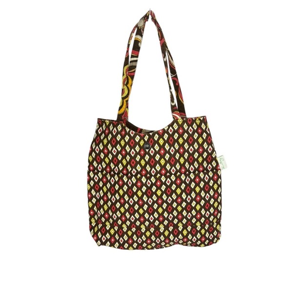 Vera Bradley Quilted "Puccini" Bucket Tote Handbag Medium Bag‎ Brown Pink Floral - Picture 4 of 8